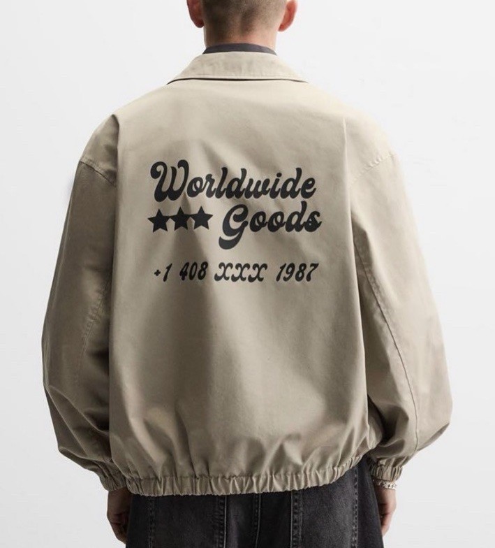Men Zara Statement Lined Jacket Beige (Runs Big, check description for sizing)