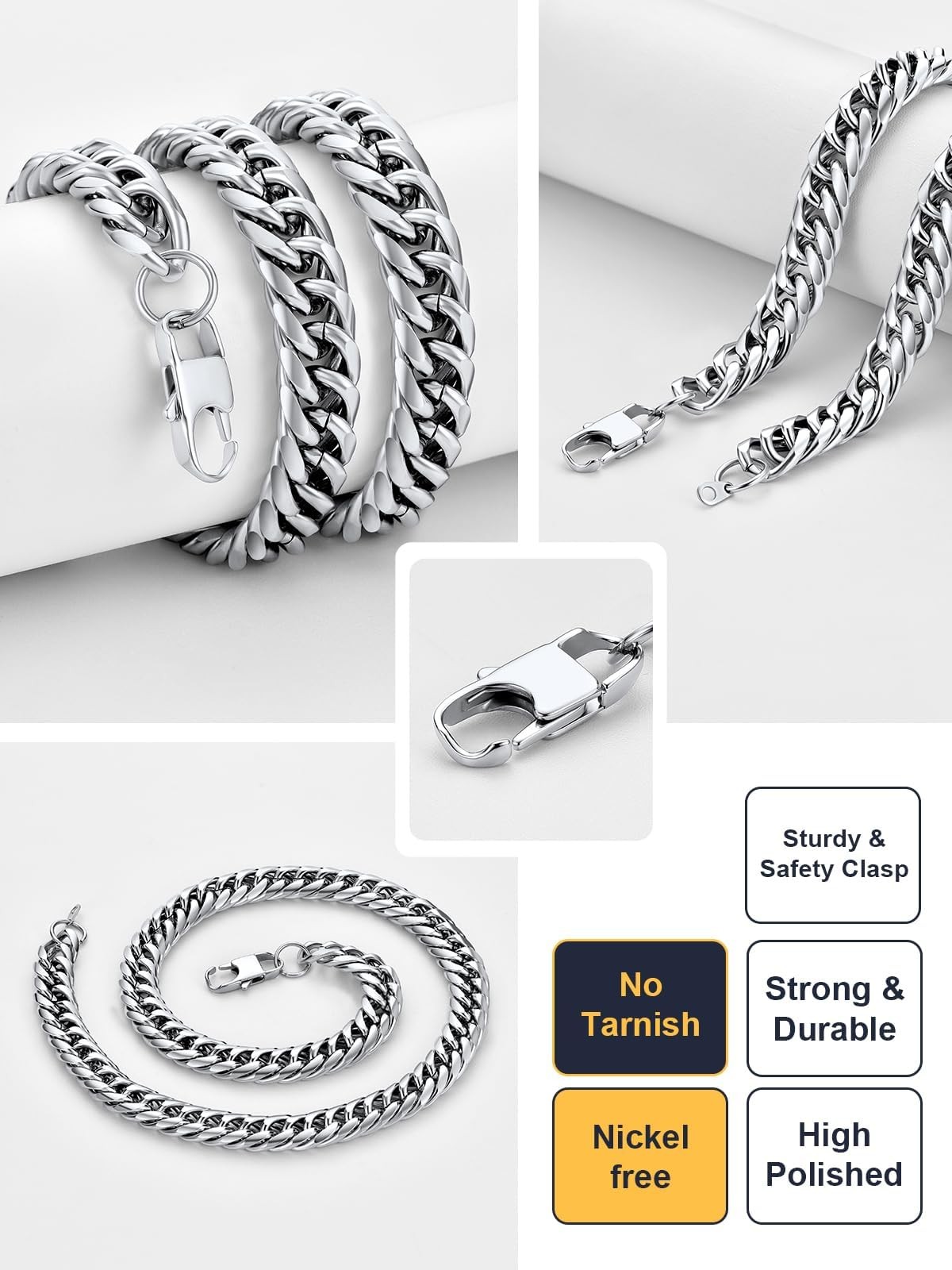 Cuban Link Chain Necklace for Men, 12mm/9mm/6mm Miami Curb Chain, Stainless S…