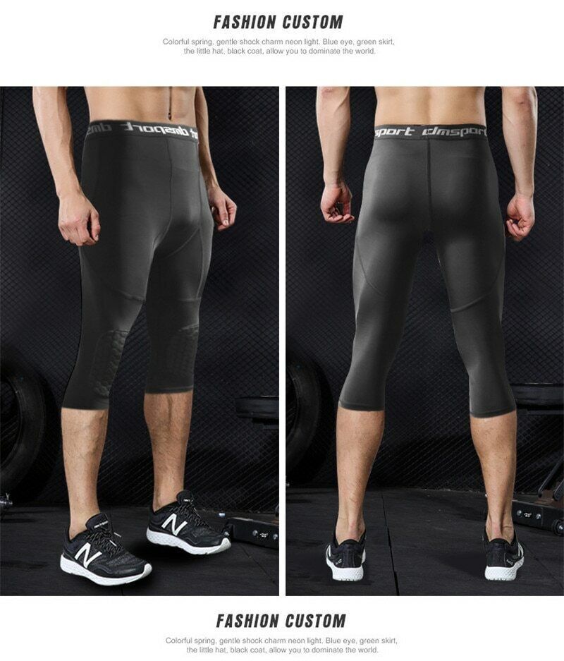 Men’s Knee Pads Protector Leggings 3/4 Compression Basketball Sports Tight Pants