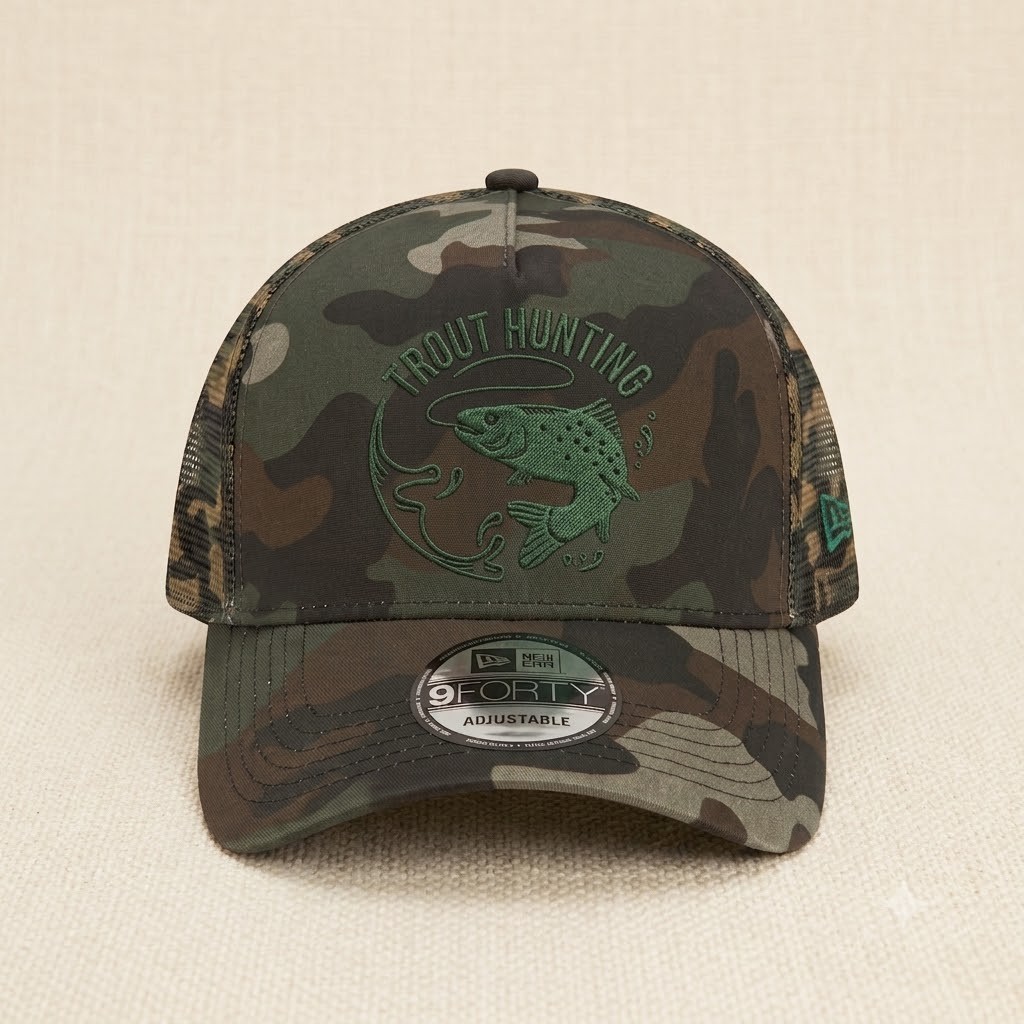 Trout Hunting Fishing Custom Logo Camo Trucker Hat Embroidered Cap
