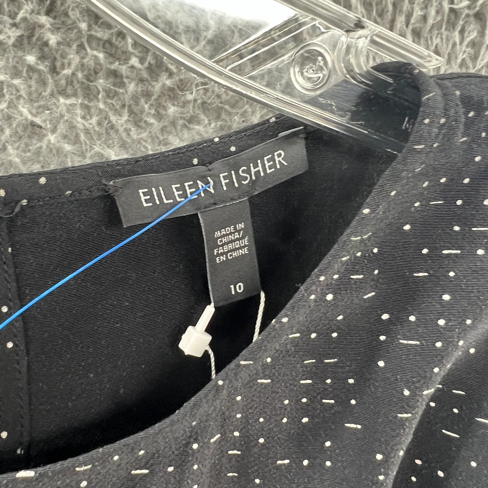 Eileen Fisher Top Womens 10 Black Morse Code Tencel Short Sleeve Blouse Shirt