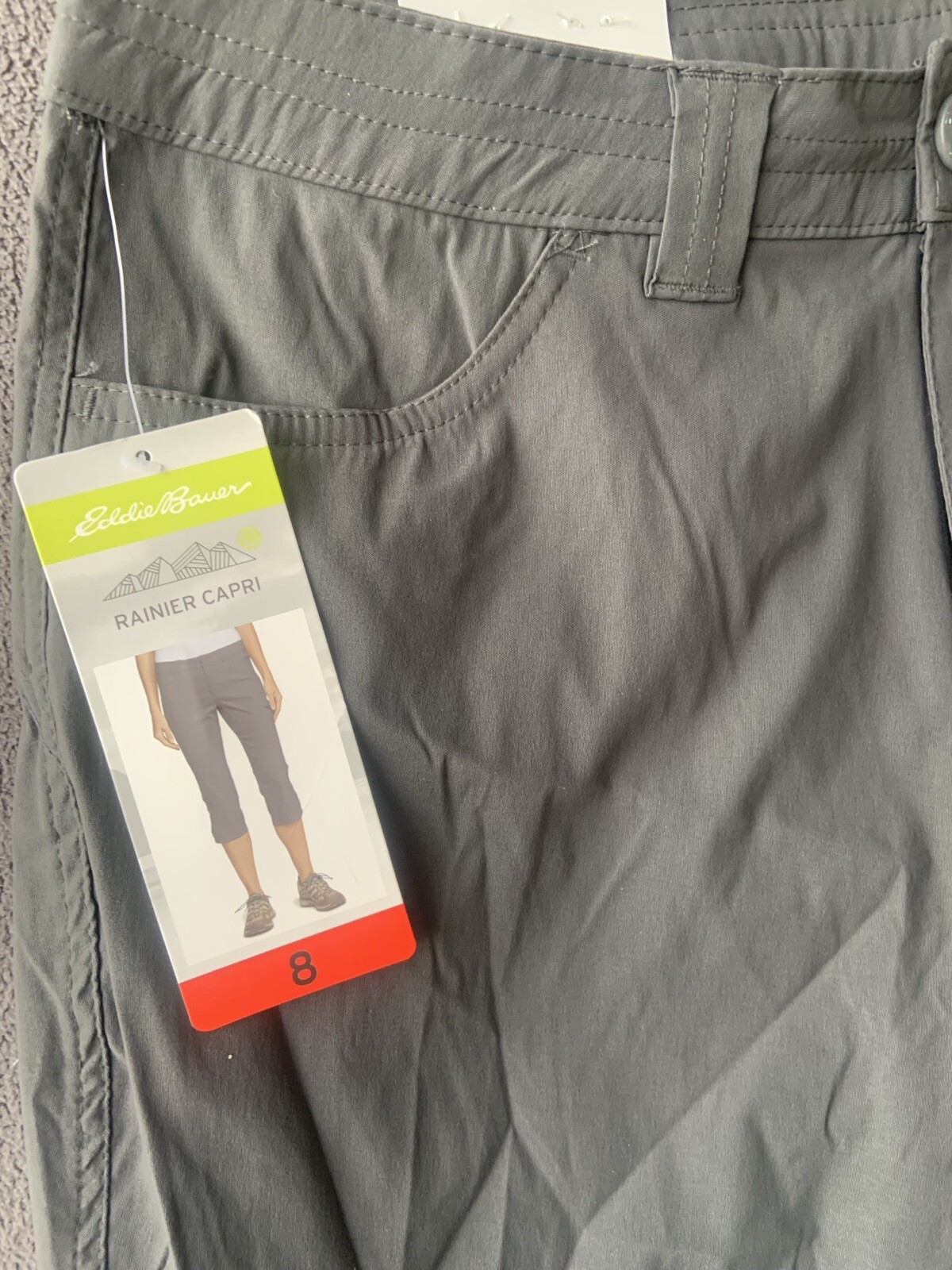 Eddie Bauer Rainier Capri Pants Womens Sz 8 Gray NWT UPF 50+ Outdoors Hiking