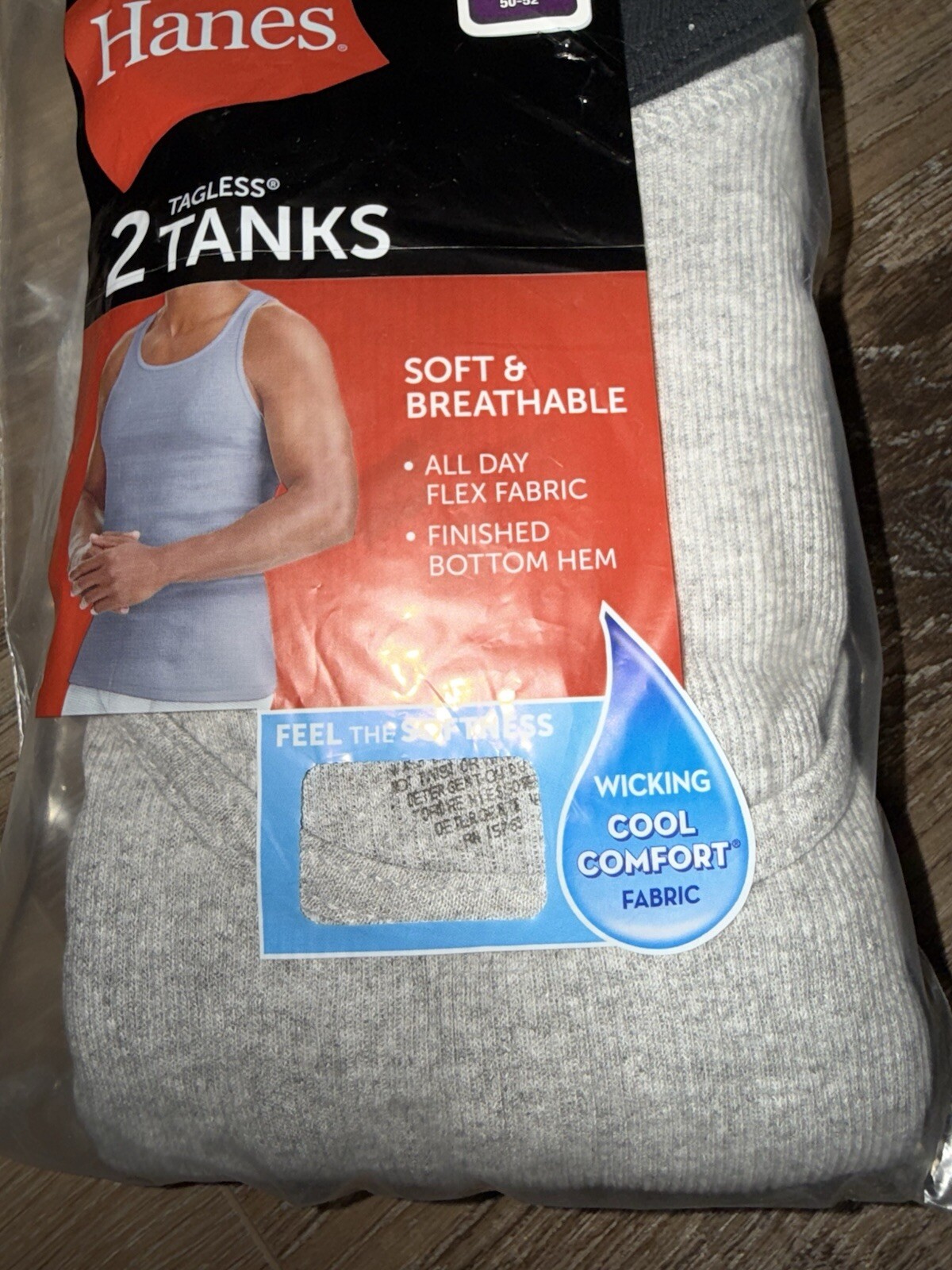 Hanes ~ Mens 2-Pack Tanks A-Shirts Undershirts Cotton Black Gray ~ L (42-44)