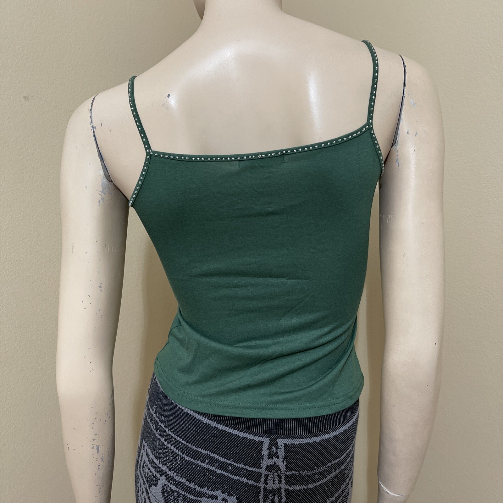 Women’s Green Polyurethane Casual Summer Stretch Slim Beaded Size S Blouse Top