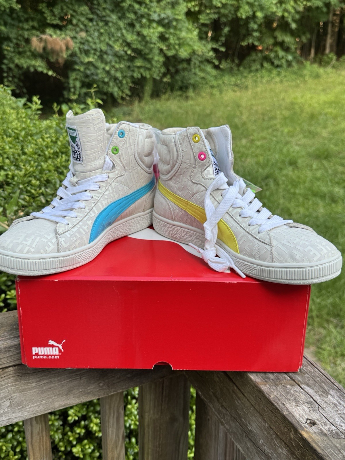 PUMA First Round NY Men’s High Top Athletic Sneakers White Multi Color Lace Up