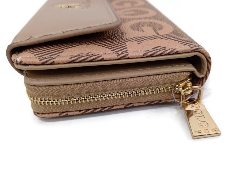 ​Polo Guy Women’s Wallet Beige Leather Fabric Organizer Clutch Purse 18×10.5x4cm