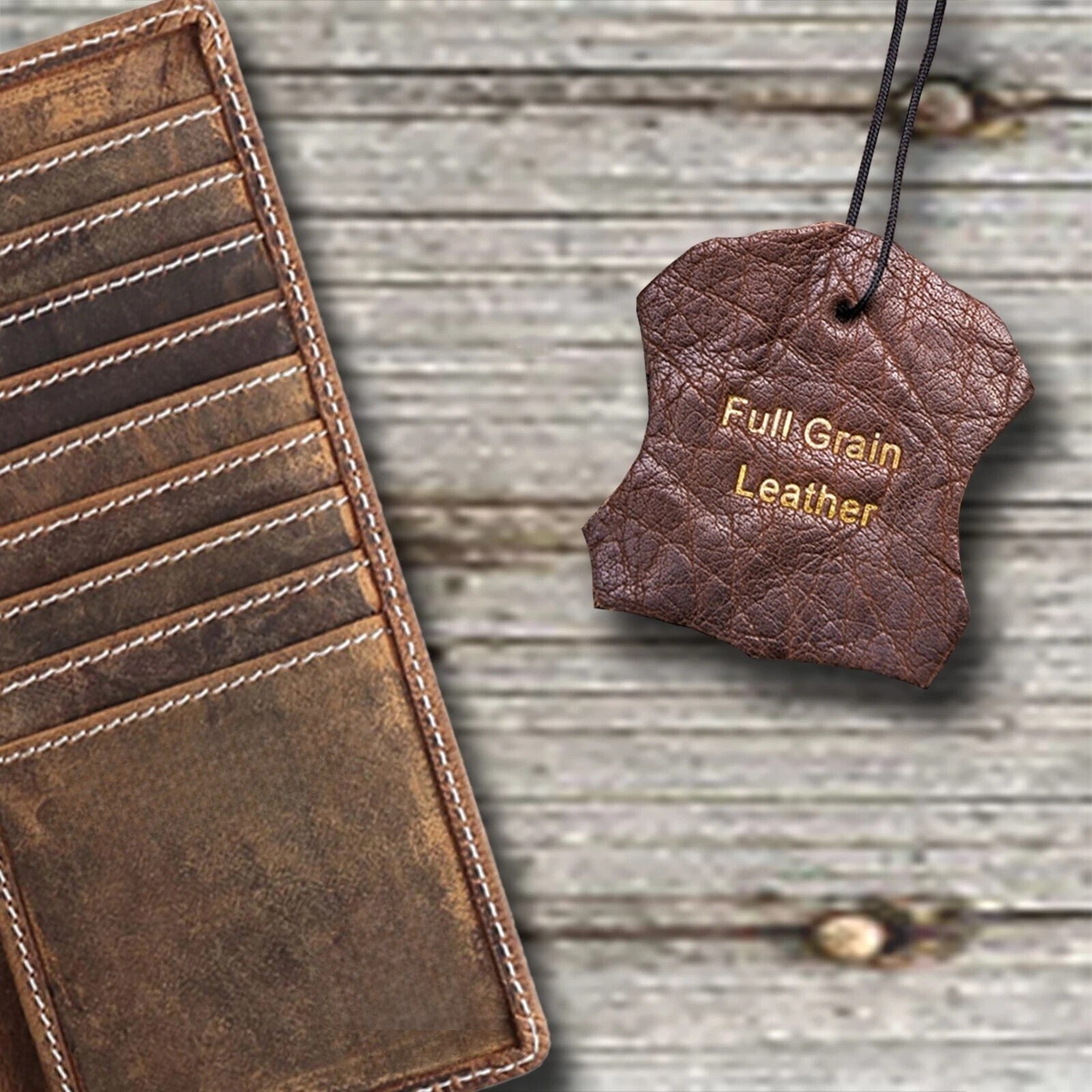 100% premium leather Trifold Cowhide RFID Chain Motorcycle Biker Wallet,