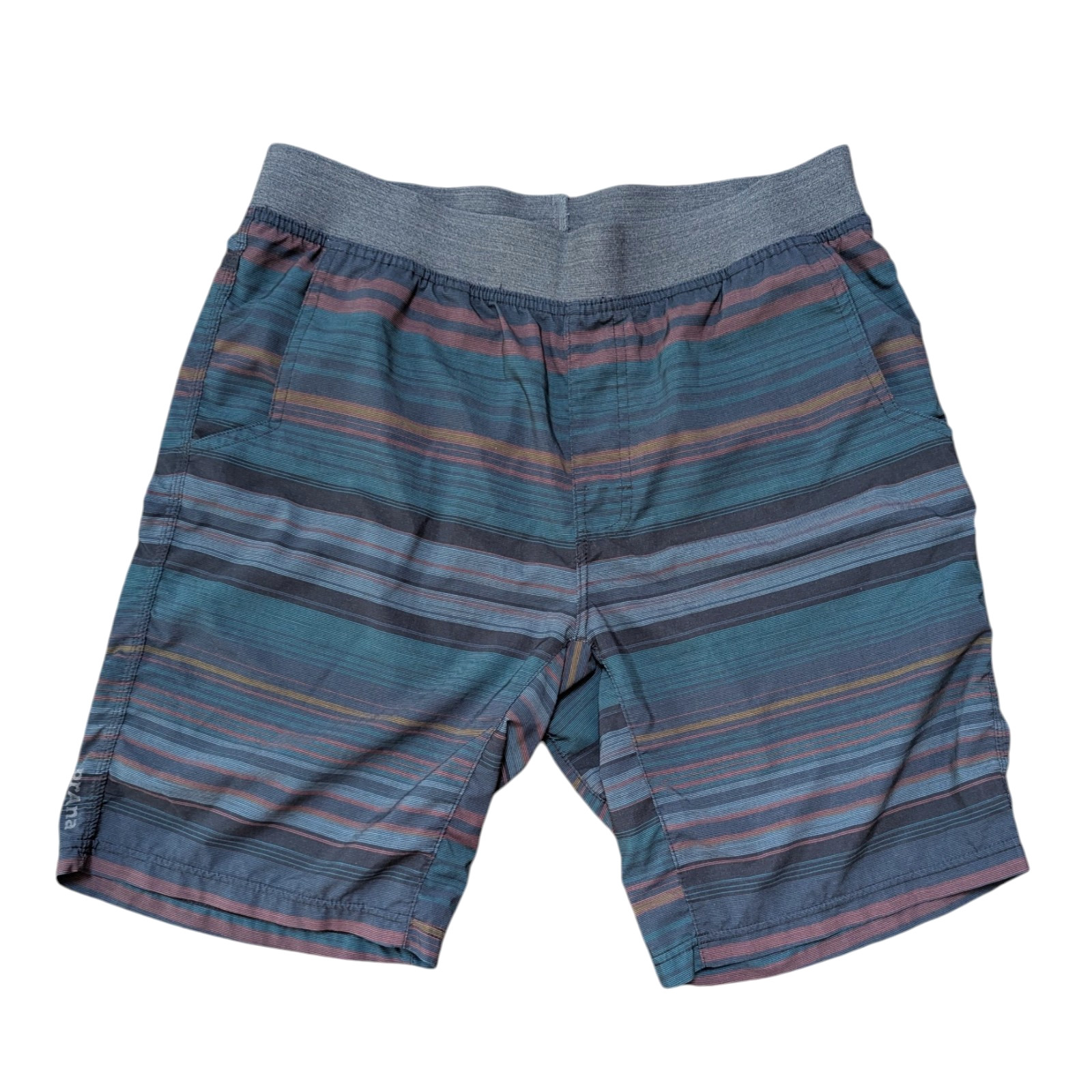 Lot of 2 Prana Mens Blue Grey Medium Super Mojo II Shorts Performance Gym Hybrid