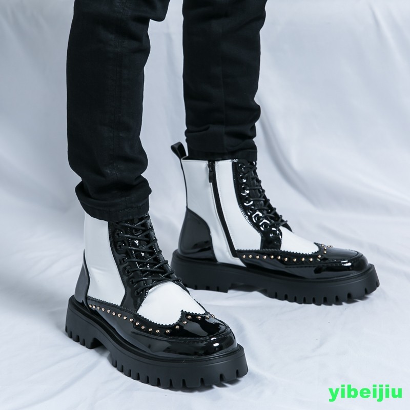 New Men’s High Top Platform Studded Ankle Boots Wing Tip Brogue Colorblock Shoes