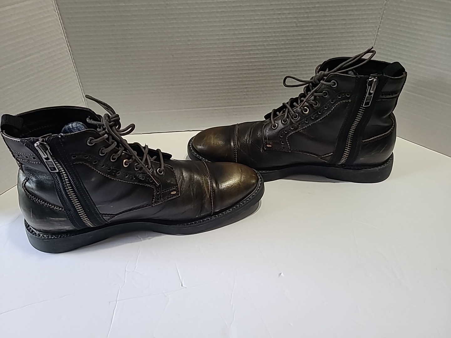 Boss Orange Ankle Boots Chuka 45 US Lace up And Zipper Brown