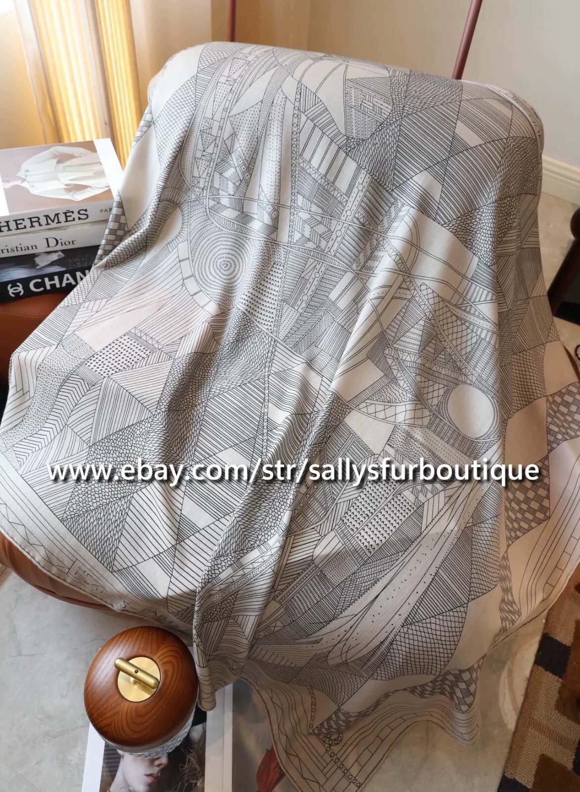 Sallys 70% Cashmere & 30% Silk Wrap Scarf Horse Print Double Face Shawl 53″