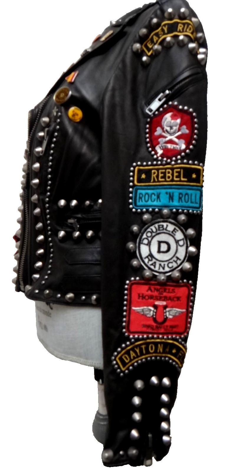 Double D Ranch Angels on Horseback Biker Jacket Embellished Black Leather Size M