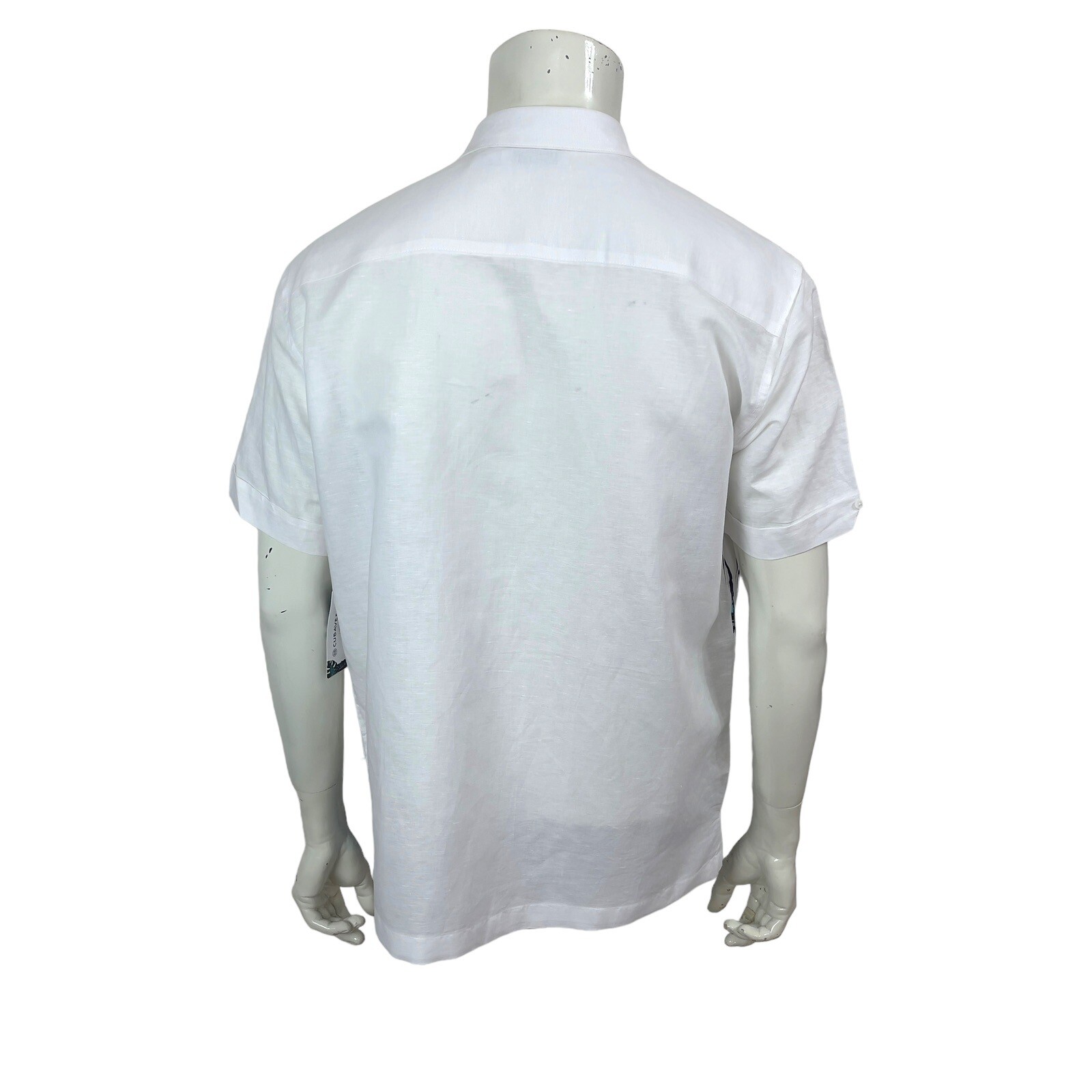 Cubavera Mens Large Brilliant White 64% Linen 36% Cotton Tropical Palms