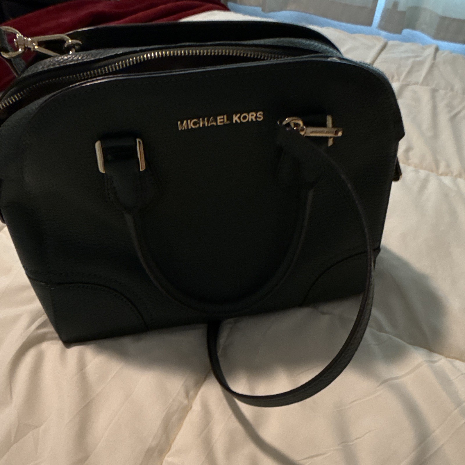 Michael Kors Green Pebbled Satchel Top Handle Bag Zip Detachable Strap Gold