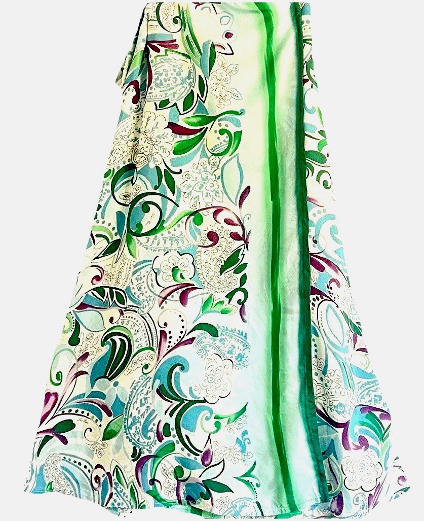 Loro Piana Silk Maxi Wrap Skirt Green Paisley Italy High Waist