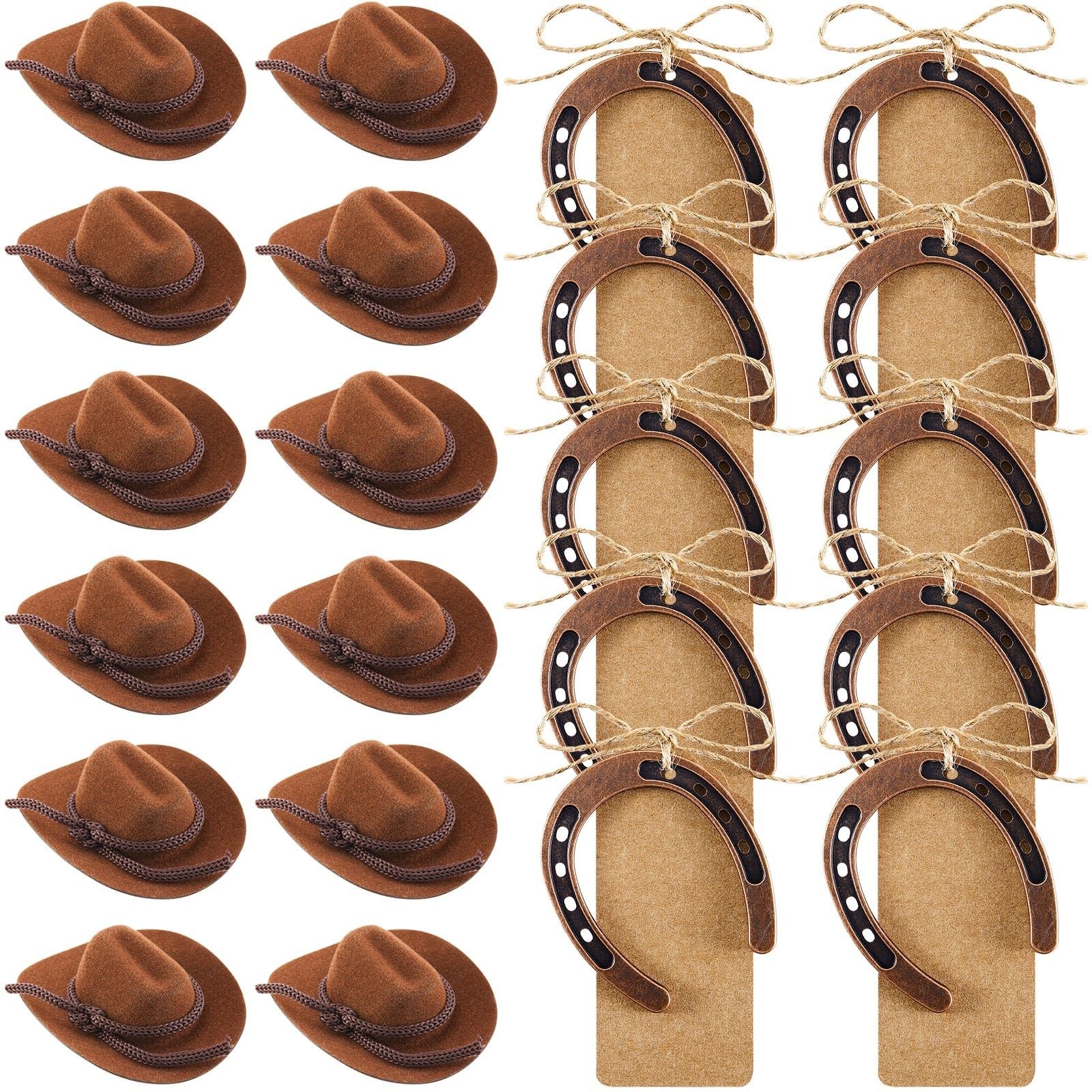 Hercicy 24 Pcs Western Party Decorations 12 Mini Cowboy Hats 12 Lucky Horsesh…