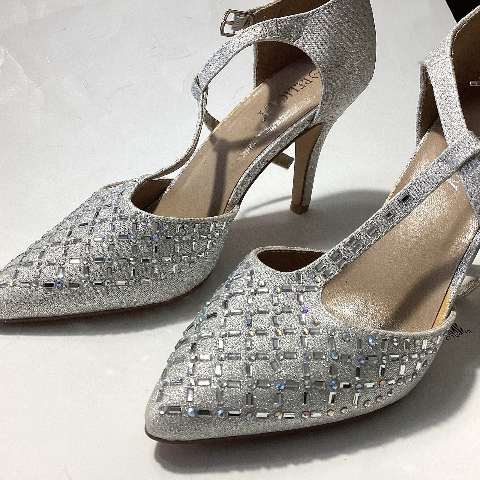 Delicacy Silver T Strap Bedazzled Sparkle Heels 7 Wedding Prom Cinderella