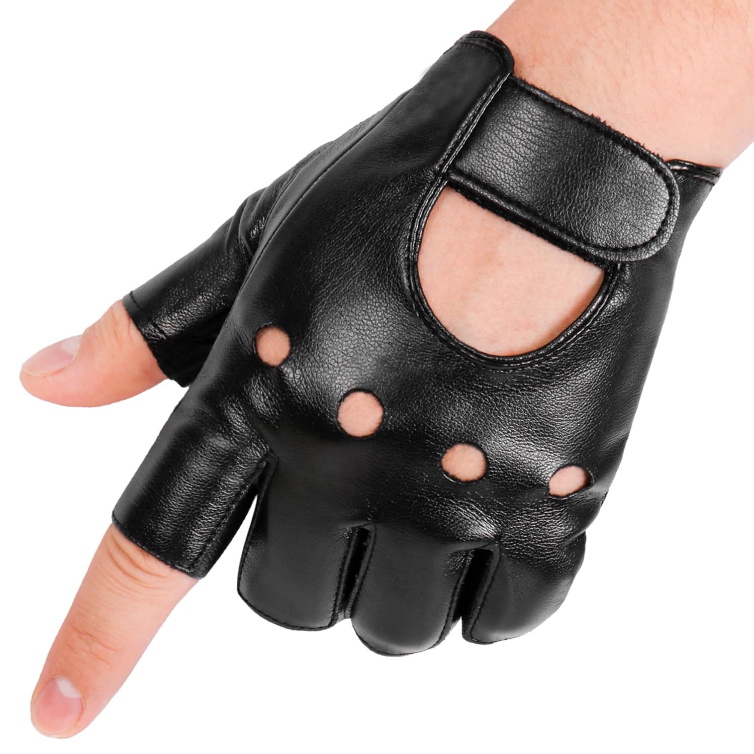 2× Men’s Black Motorcycle Fingerless Leather Half Finger Driving Biker Gloves US