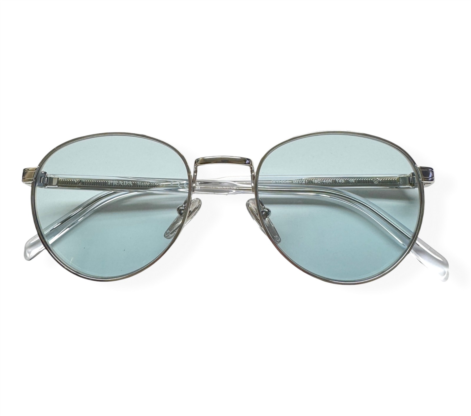 Prada Sunglasses Shiny Acciaio Silver Light Blue Tinted SPR B51 1BC-40N w/case