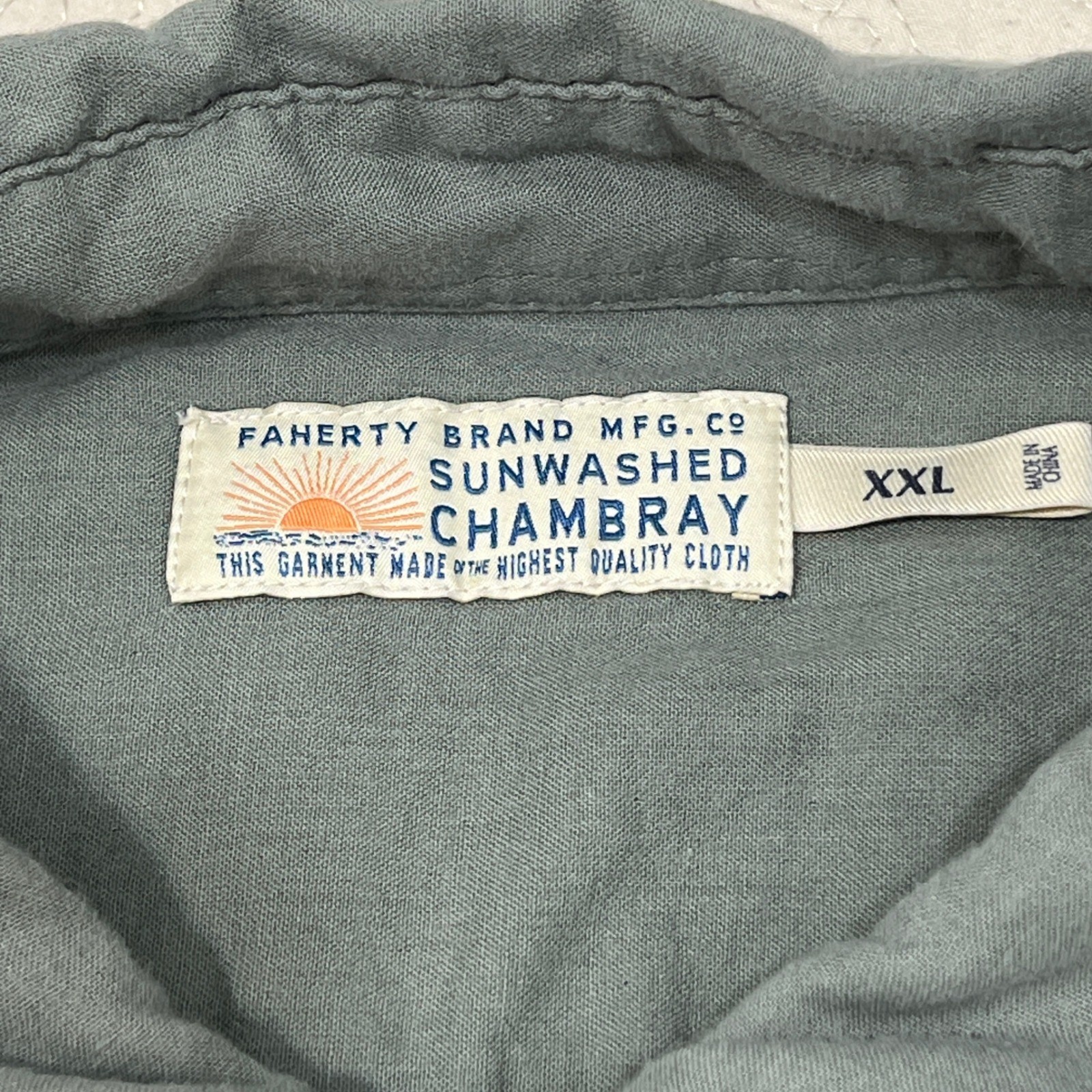 Faherty Sunwashed Chambray Shirt Mens XXL Sage Green Supima Cotton Button Down