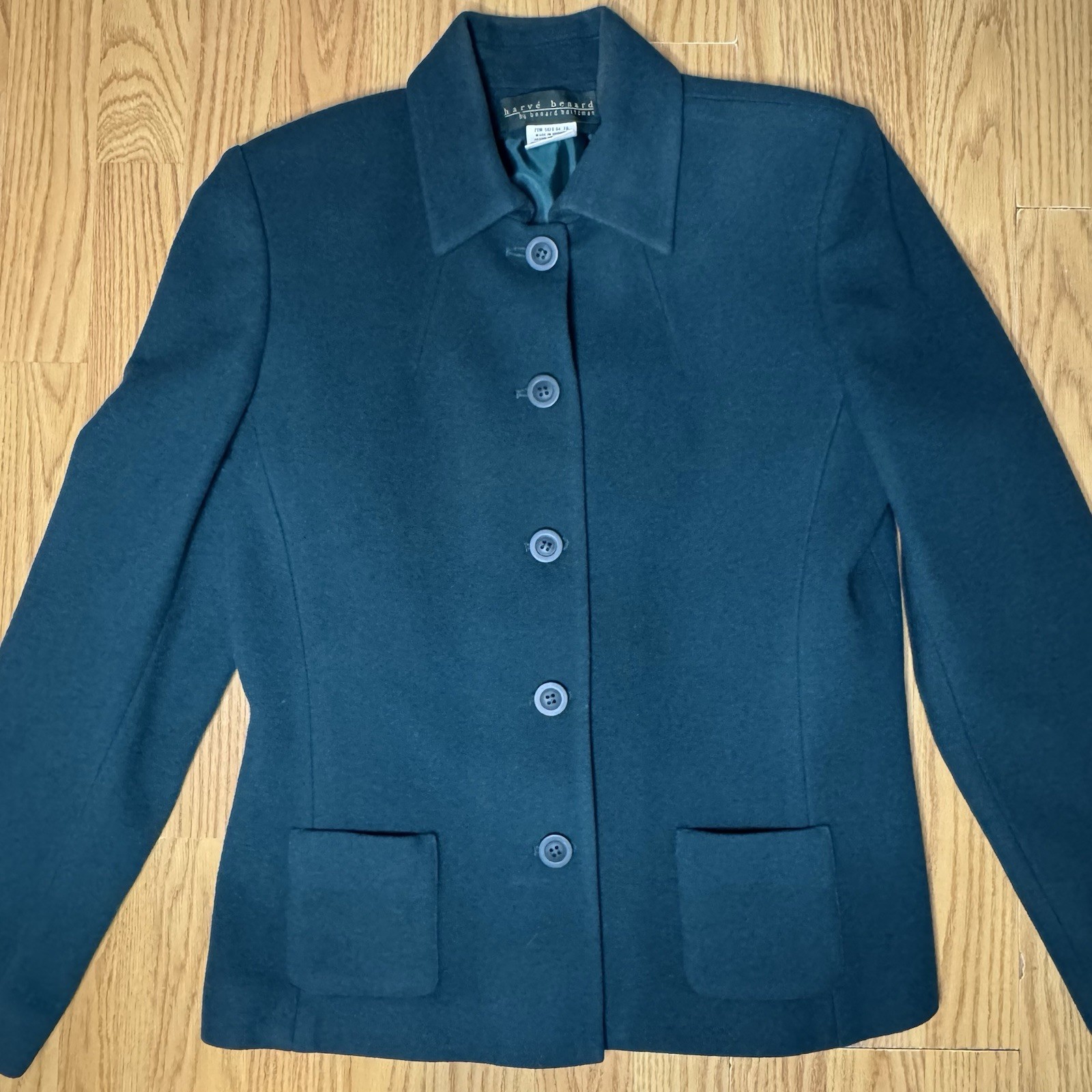 harvé benard Dark Teal Button Front Wool Blend Coat Blazer Women’s Size 10