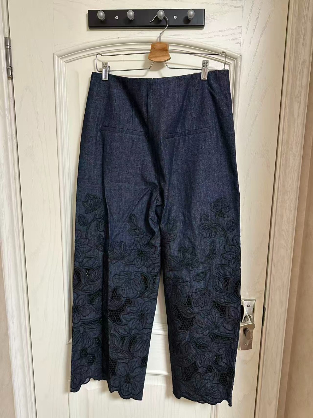 NEW VERONICA BEARD Osborne Wide-Leg Eyelet Pant Indigo Rinse 0-12