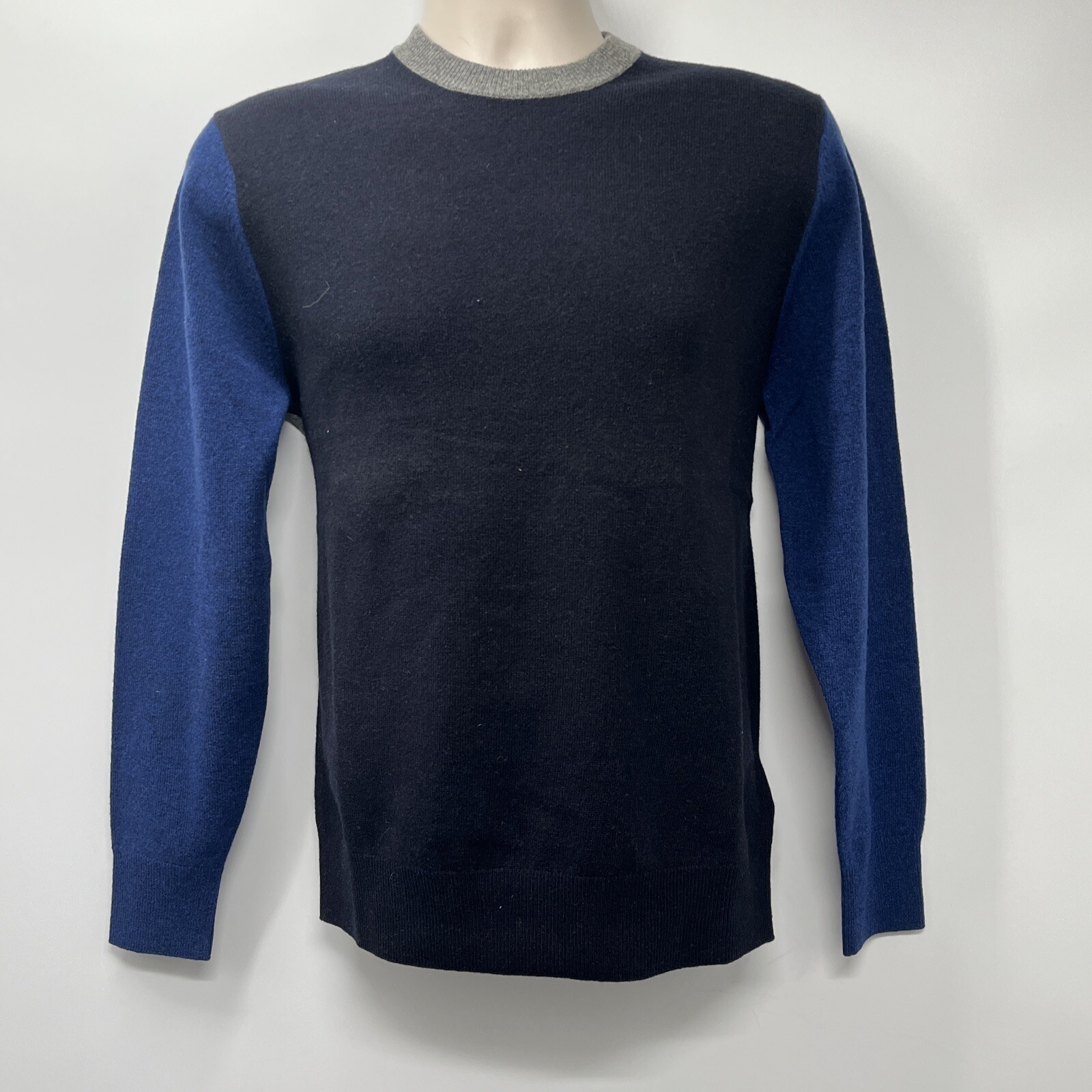 BALLANTYNE Men’s Crew Neck Wool Navy/Grey Velvet Pullover Sweater Size 48 Y2P004