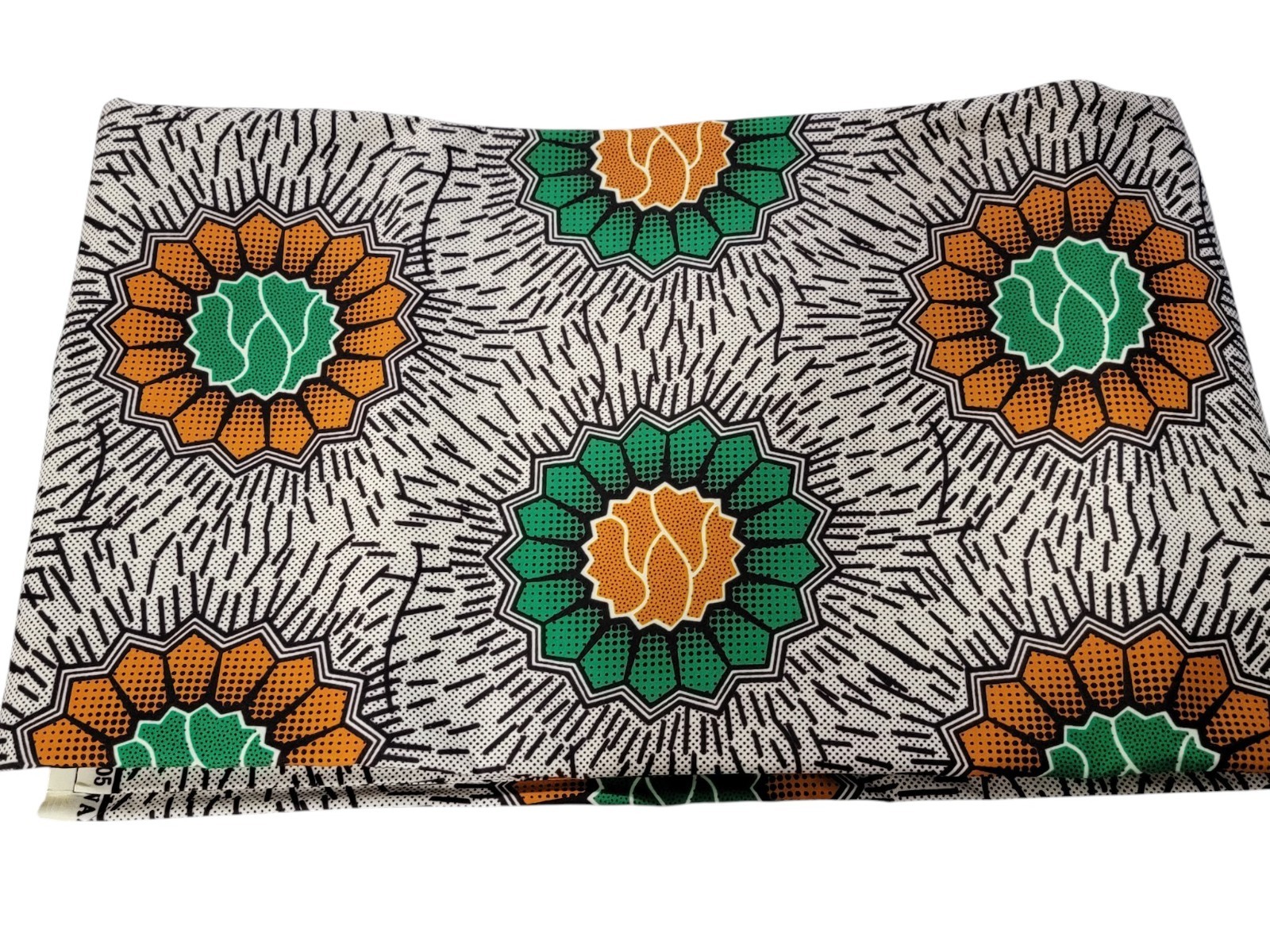 African Print Fabric Green Orange White Ankara Style Head Wrap Scarf