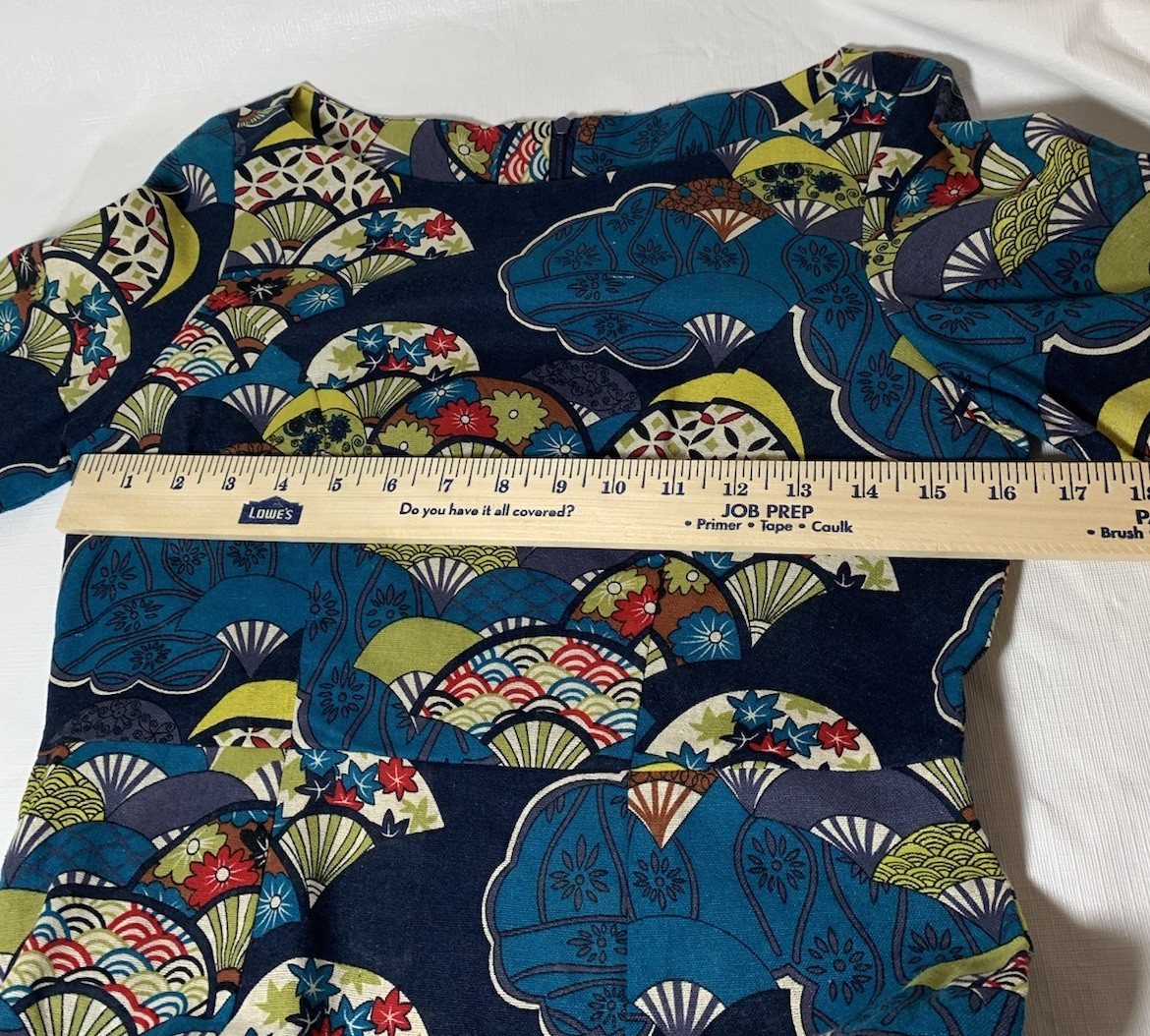 HANDMADE UKIYOE STYLE NAVY BLUE COTTON LINEN FABRIC WITH COLORFUL FAN PATTERN