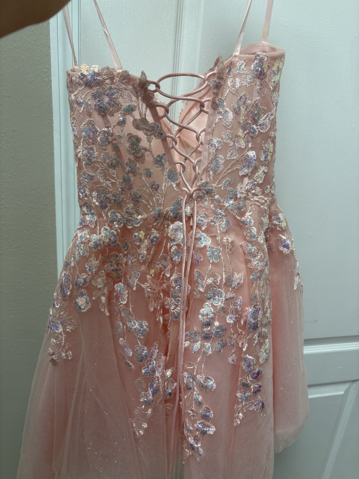 So Sweet Boutique Pink Floral Embroidered Tulle Lace-Up Short A-Line Dress S