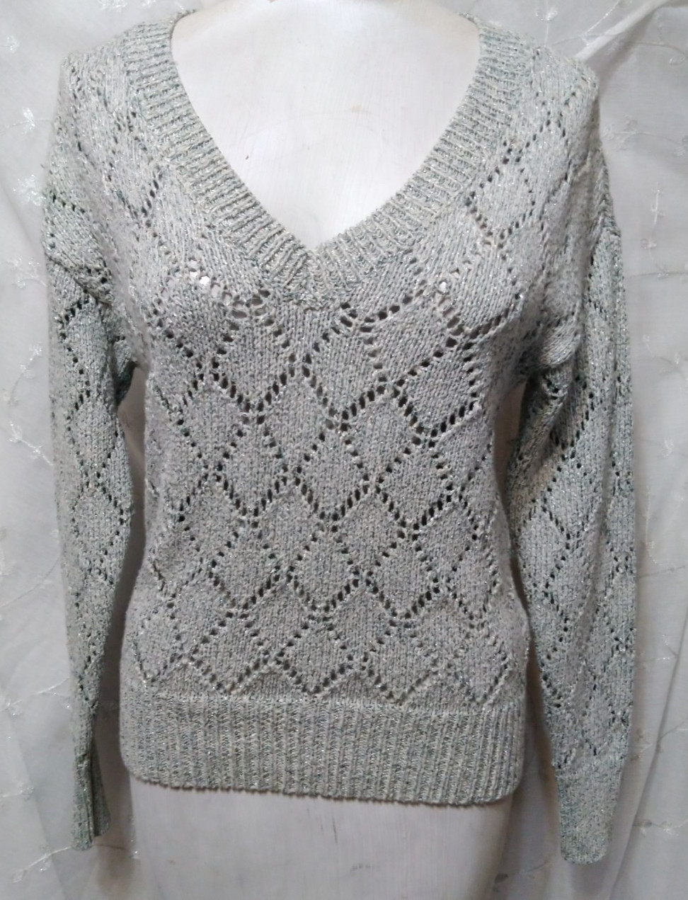 nwot WHITE HOUSE BLACK MARKET Size XS Pointelle Shimmer Sweater Olive Marl $79