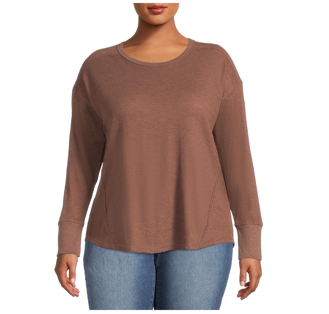 Terra & Sky Women’s Plus Size Long Sleeve Waffle Top – CHOOSE COLOR, 1X-5X