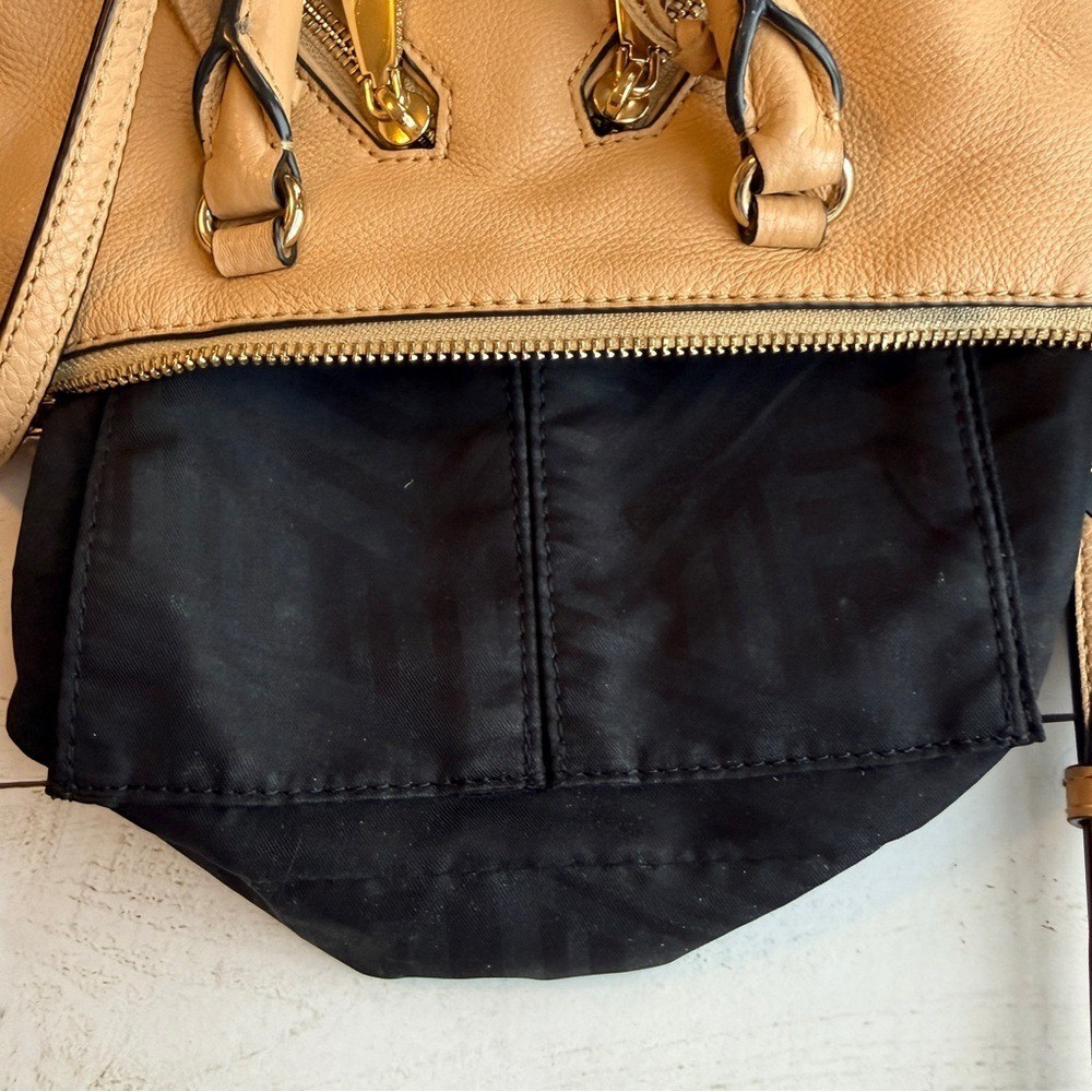 Rebecca Minkoff Tan Pebbled Leather Mini Satchel Crossbody with Fringe Details