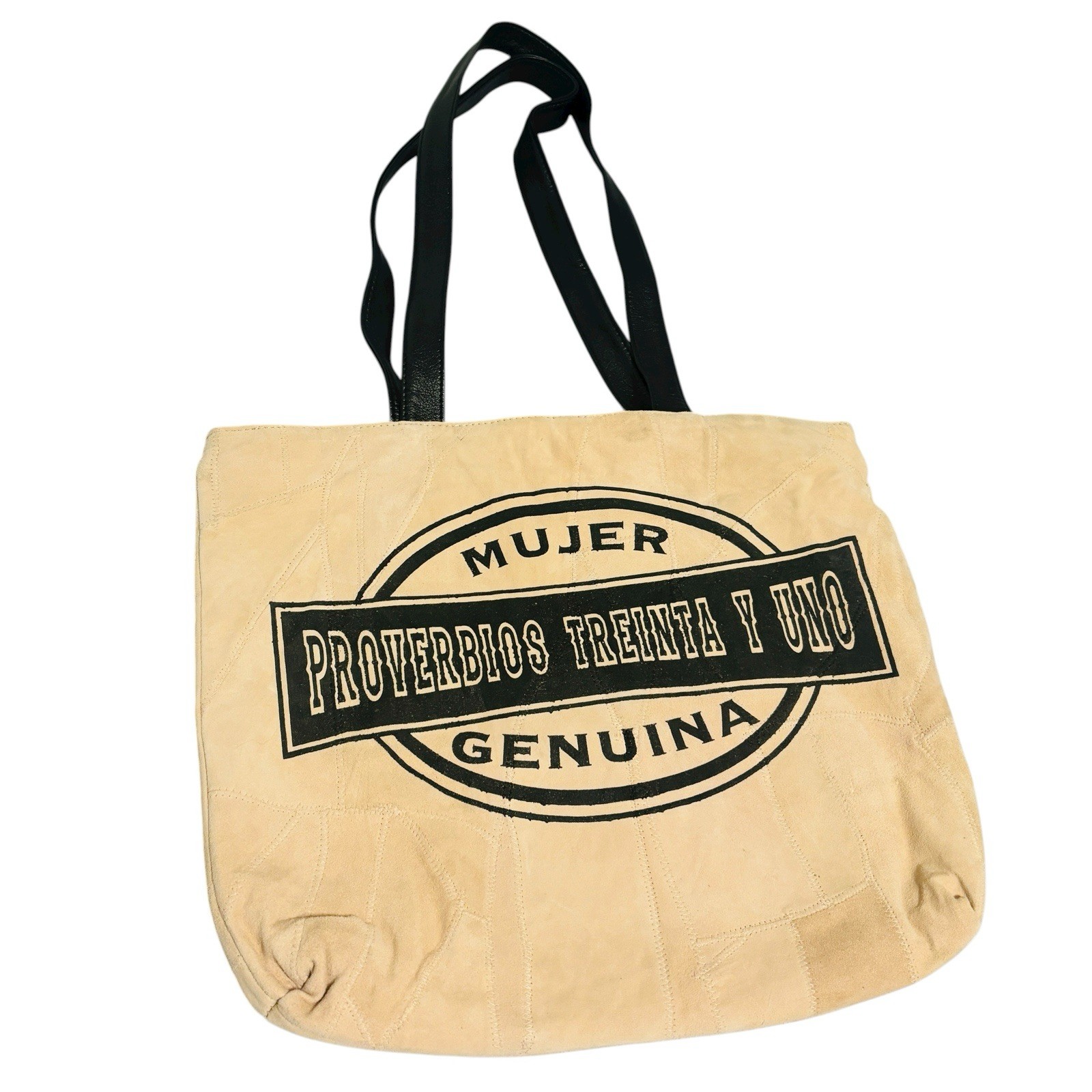 Genuine Soft Suede Recycled Leather Bible Tote Bag Tan Whipstitch