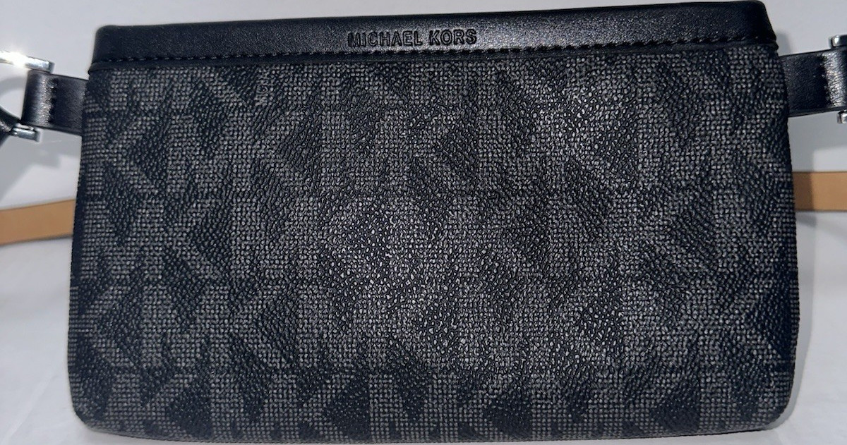 Michael Kors Black Logo Shoulder Bag Pebbled Silver Hardware Designer