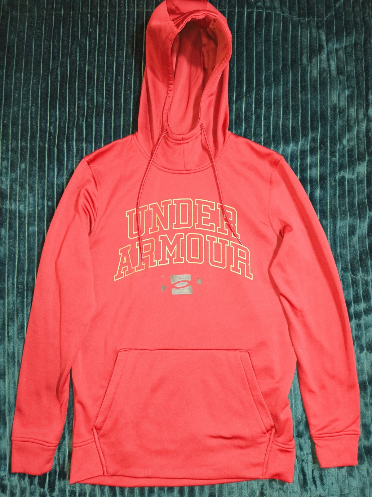 Under Armour Men’s Red Fleece Pullover Hoodie Loose Fit Pockets Size SM