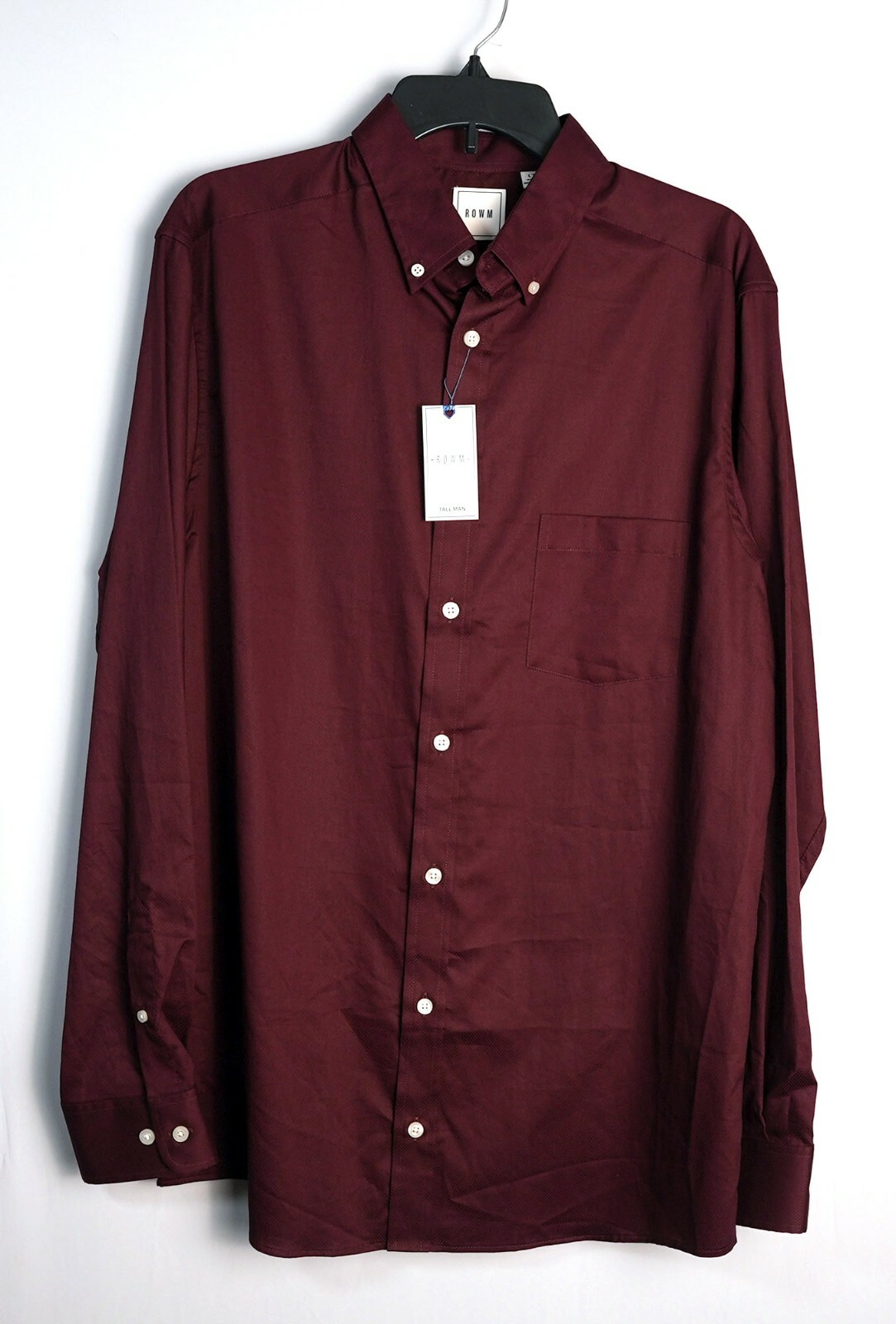 Dillard’s Rowm Men’s Long-Sleeve Shirt LT Tall Merlot Red Solid 100% Cotton NWT