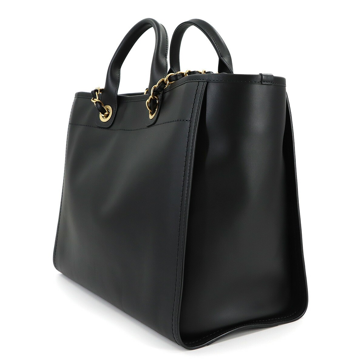 CHANEL Deauville GM Tote Chain Shoulder Bag Leather Black Purse 90322242