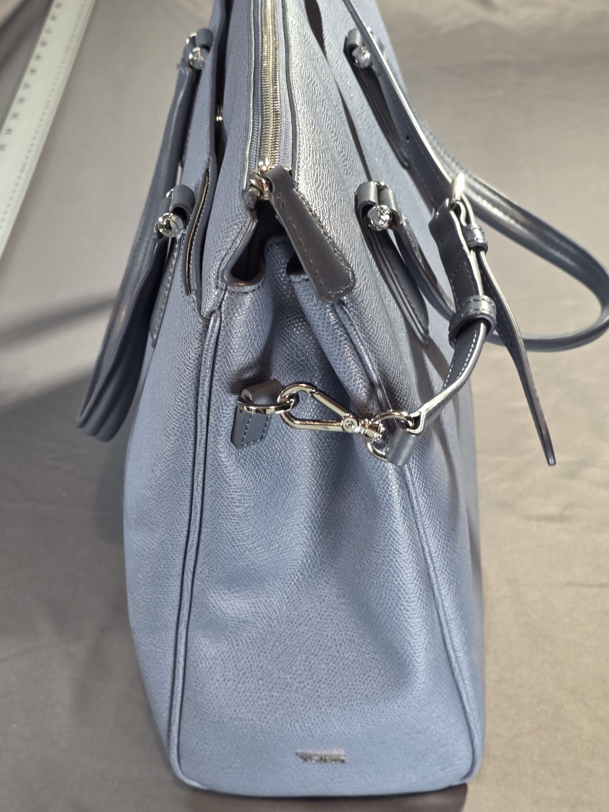 Tumi Dusty Blue Pebbled Leather Tote