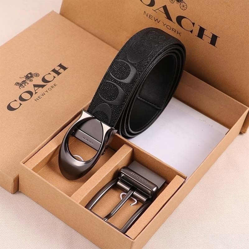 COACH Men’s belt business casual signature leather belt with two buckles 120cm