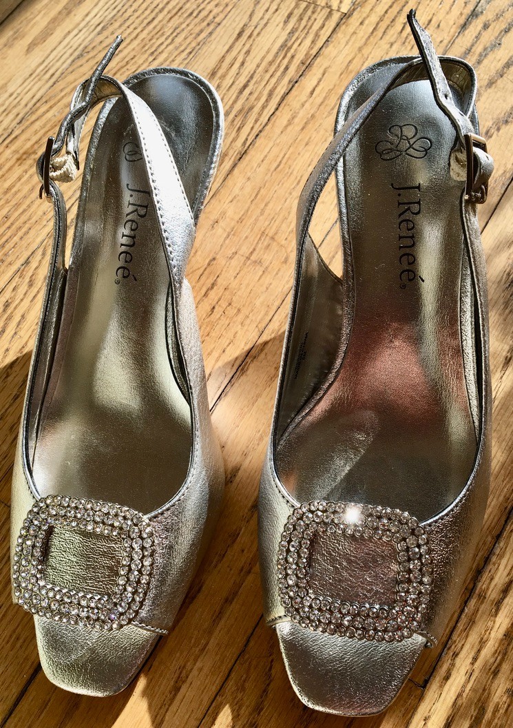 J. Renee Silver Slingback Special Occasion US Size 5 Open Toe Rhinestone Buckle