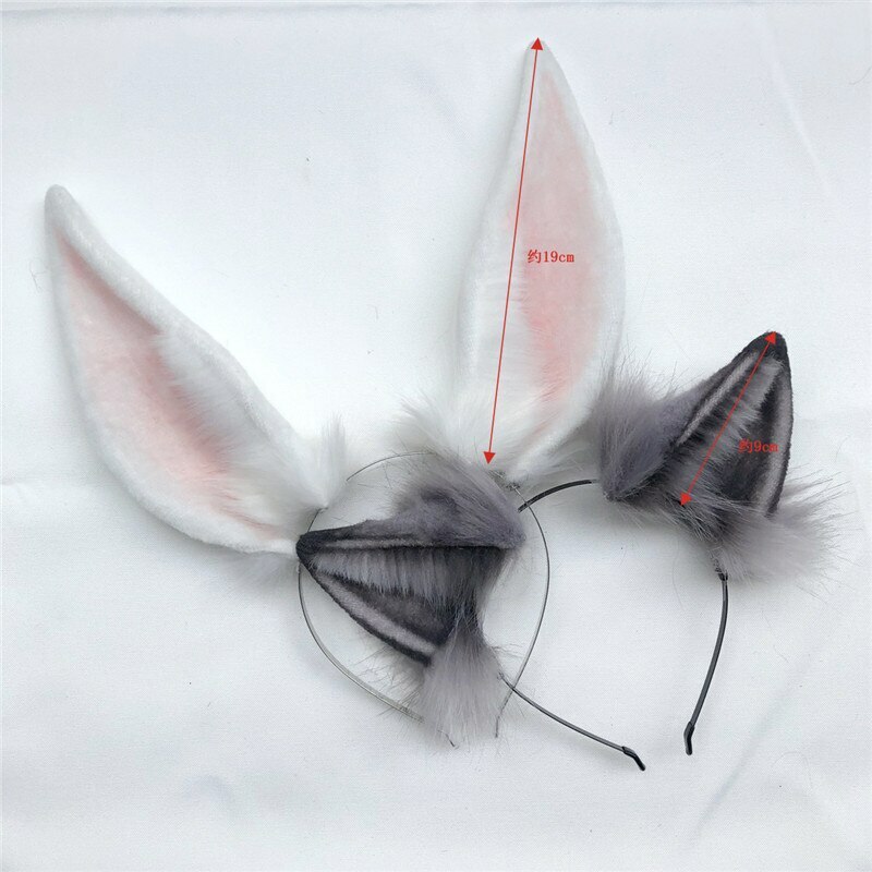 White Fold Style Wolf Haru Bunny Rabbit Ears Hairhoop Headwear for Cosplay
