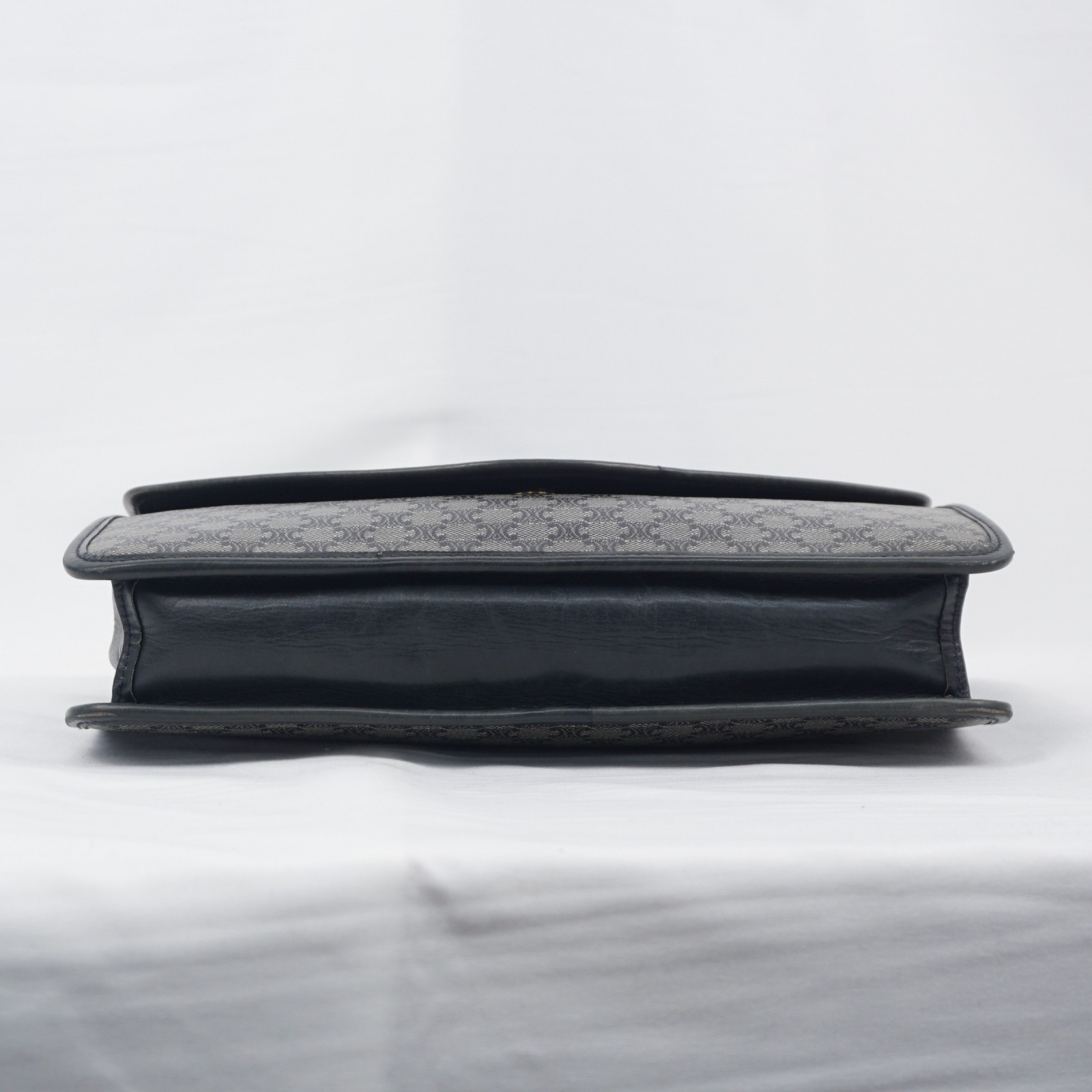 CELINE Macadam Clutch Bag PVC Leather Dark Navy Black Vintage Old Celine Auth