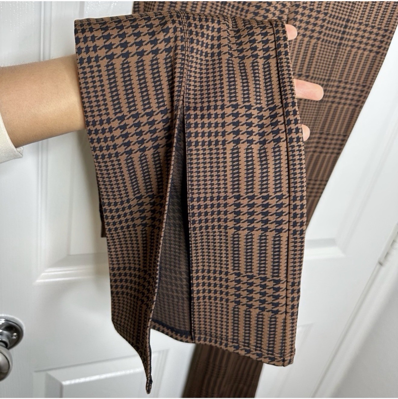 NWOT Alo Jacquard High-Waist Glenplaid Flare Leggings Cinnamon Brown/Black XS