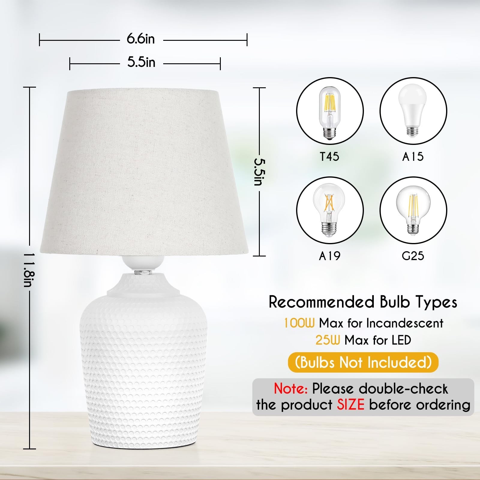 11.8’’ Small Table Lamps Set of 2 for Bedroom Kid’s Room, Beig