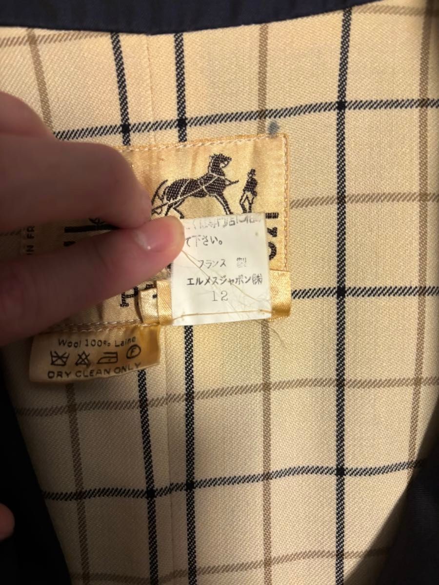 HERMES Vintage Trench Coat Cotton/Wool Lining Waist Belt Maxi Length S France