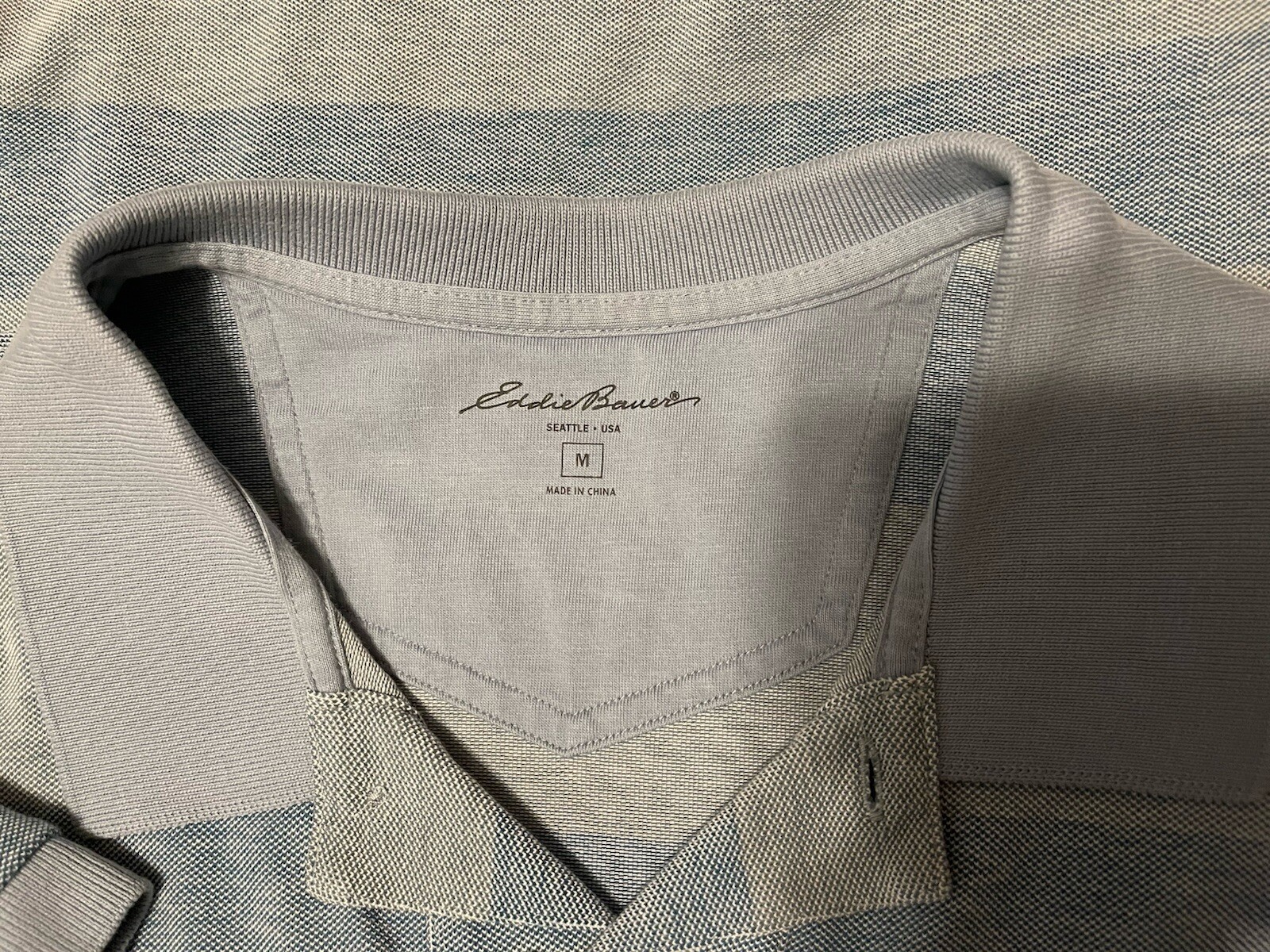 EDDIE BAUER CLASSIC PIQUE COTTON HEATHER LIGHT BLUE GRAY STRIPED POLO MEDIUM MEN