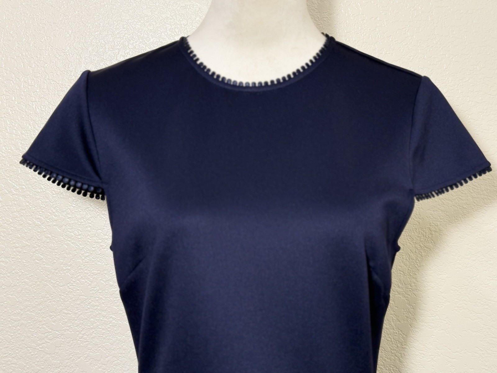 Ted Baker London Size 2 Navy Polyester Rohdia Skater Dress Mesh Trim Pockets Zip