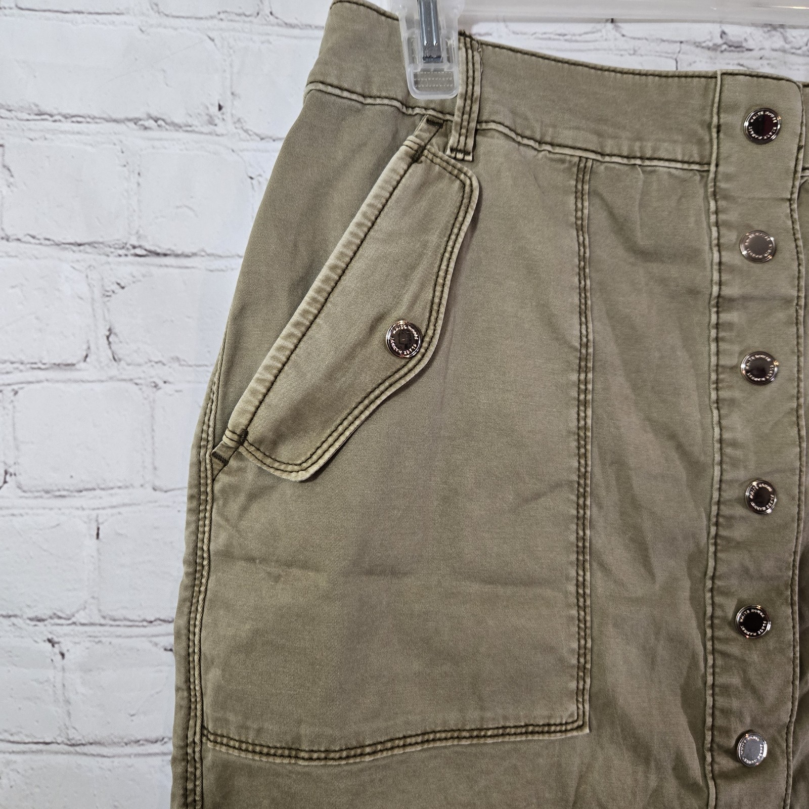 White House Black Market Mini Skirt 10 Green Khaki Button Up Utility Military