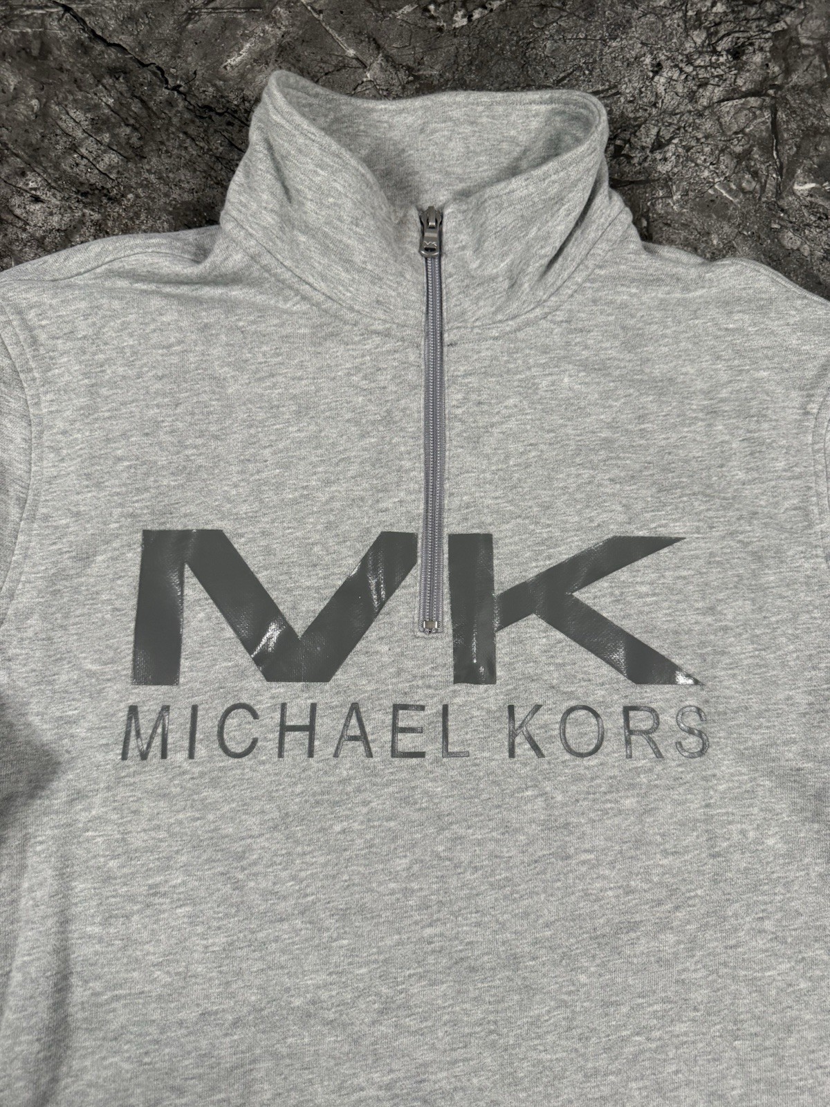 Michael Kors Mens Pullover Half Zip Mock Sweatshirt Casual Preppy MK Lt Gray XL